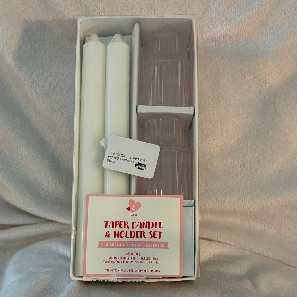 Othr White Taper & Clear Glass Holder Set